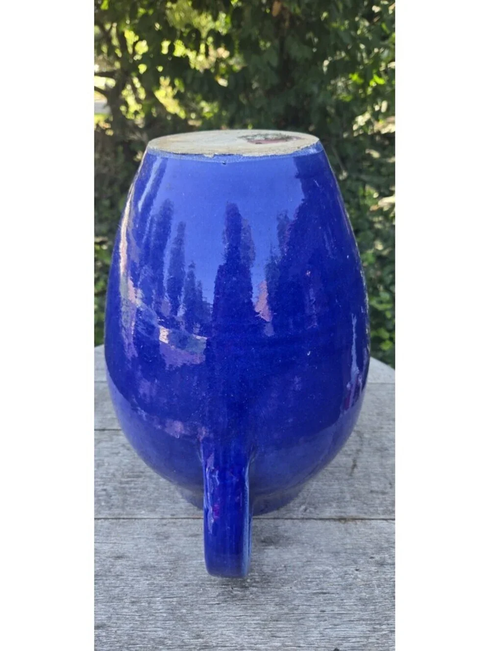 Cobalt Blue Pottery Vase Handmade In Portugal Vase 13X11 Inches 1 Chip